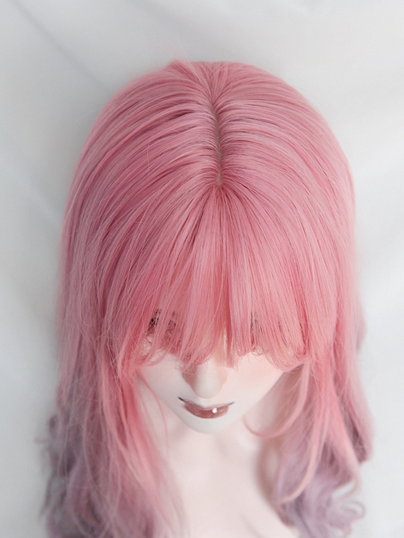 Evahair 2021 New Styke Pink Ombre Long Wavy Synthetic Wig with Bangs