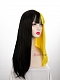 Evahair Half Black and Half Yellow Wefted Cap Long Staight Synthetic Wig with Bangs 