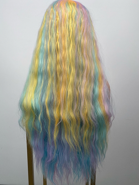 2019 UNICORN MIXED COLOR SHORT WAVY BOB SYNTHETIC LACE FRONT WIG