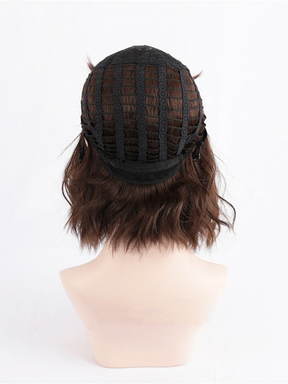 Evahair Brown Short Wavy Synthetic Wig with Bangs