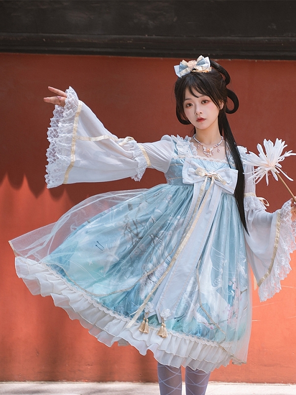 Evahair new style classical blue mesh lolita dress