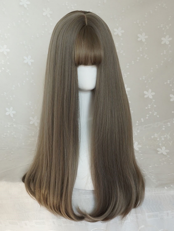 Evahair Ash Light Brown Long Synthetic Wig with Wispy Bangs