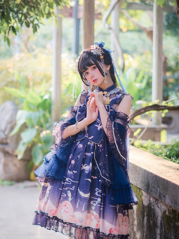 Evahair the Jade Hare -- the moon printed lolita dress