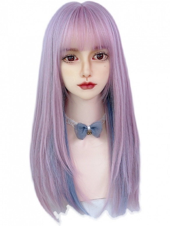 Pink Purple Highlight Gradient Two-Color Long Straight Wig