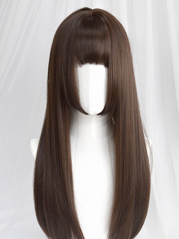 Evahair Lolita Brown Long Straight Synthetic Wig with Bangs