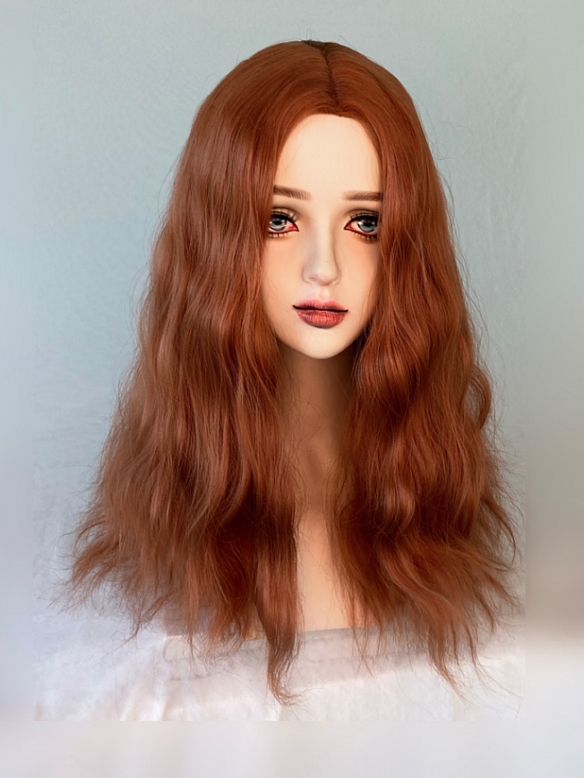 Evahair 2021 New Style Orange Medium Wavy Synthetic Wig with Bangs