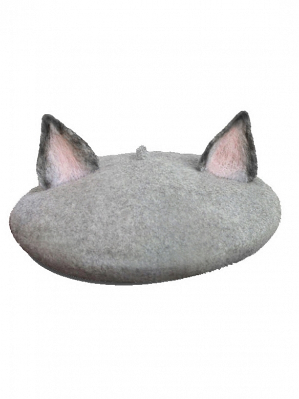 Cute Grey Cat-Ears Mori Beret Hat