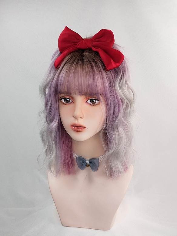 Evahair Purple Ombre Shoulder-Length Wavy Synthetic Wig with Bangs