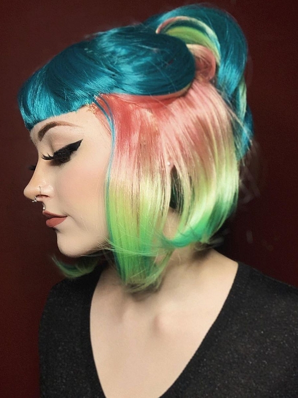 New Arrival Hidden Rainbow Color Teal Bob Synthetic Wig