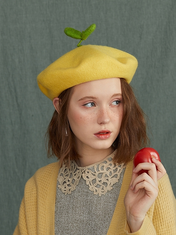 Kawaii Green Bean Sprout Mori Beret Hat