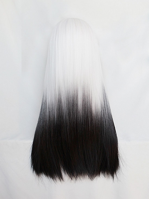 Evahair 2022 New Style White to Black Ombre Long Straight Synthetic Wig with Bangs