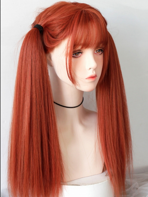 Evahair 2021 New Style Orange Long Straight Synthetic Wig with Bangs