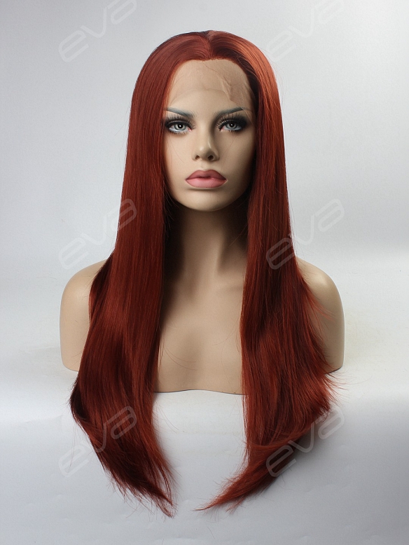 Reddish Brown Ginger Color Long Straight Synthetic Lace Front Wig