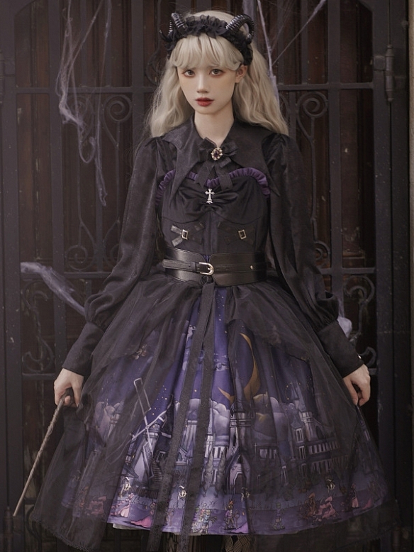 Evahair dark punk style witch's town printed lolita dress JSK