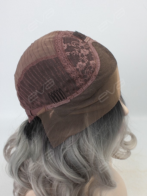 Grey Ombre Wavy Medium Length Synthetic Lace Front Wig