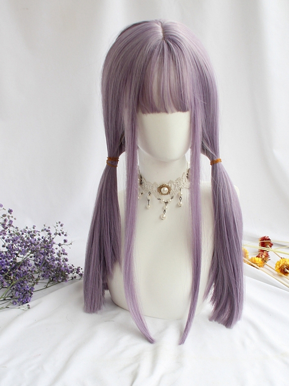 Evahair Purple Long Straight Synthetic Wig with Bangs