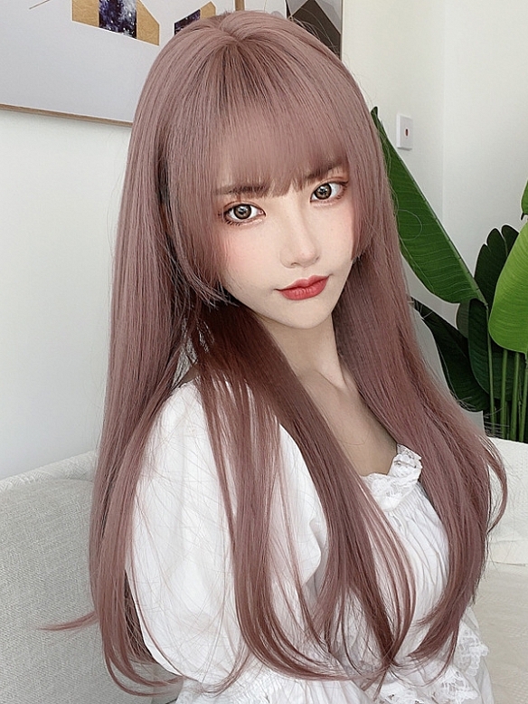 Fashion Rattan Pink wig lolita hime cut long straight wig