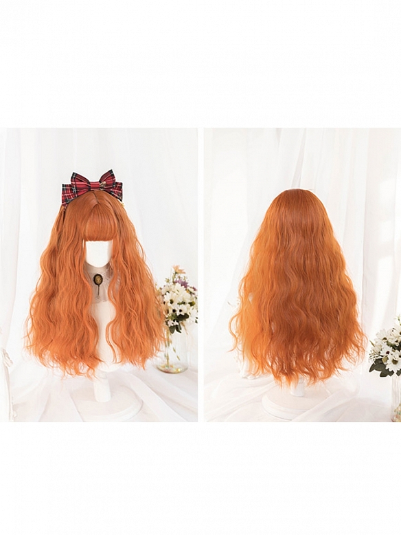 Evahair Orange Long Wavy Synthetic Wig with Bangs