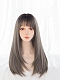 Evahair Dark Linen Grey Long Straight Synthetic Wig with Bangs