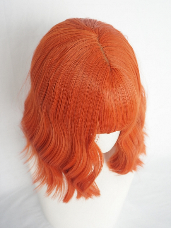 Evahair Bright Orange Medium Length Wavy Synthetic Wig with Bangs