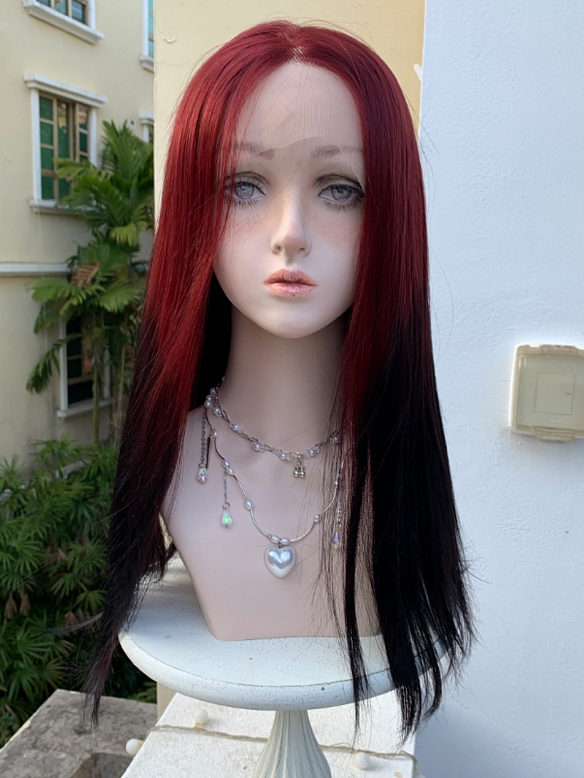 Evahair 2022 New Style Red to Black Ombre Long Straight Synthetic Lace Front Wig