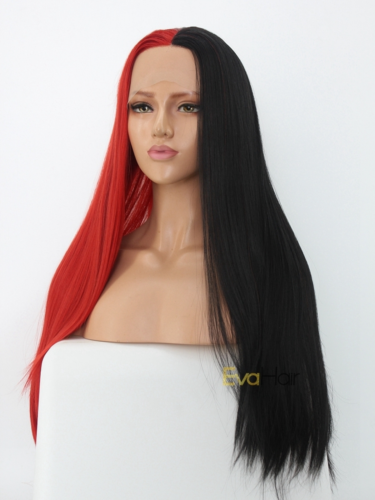 half black half red hair wig