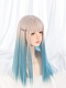 Evahair Beige to Bluish-Green Ombre Long Straight Synthetic Wig with Bangs