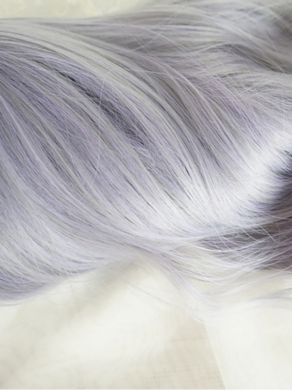 Evahair Grey and Purple Mixed Color Long Wavy Synthetic Wig with Bangs