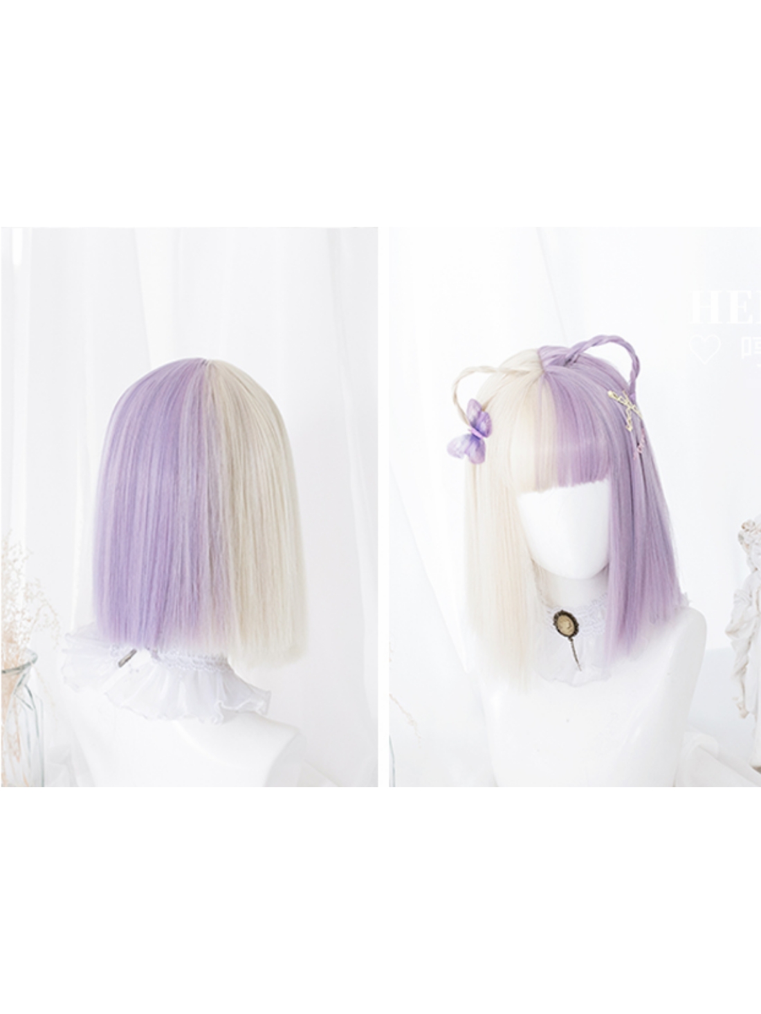 Evahair 21 New Style Half Blonde And Half Purple Medium Straight Synthetic Wig With Bangs Home Evahair