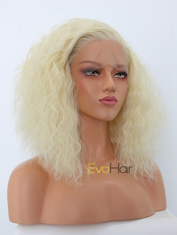 Fluffy Soft Curly Shoulder Length Blonde Synthetic Wig