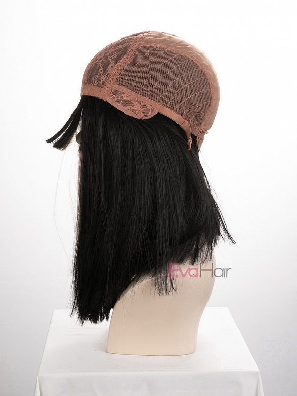Evahair Half Black and Half Blonde Wefted Cap Straight Synthetic Wig with Bangs 