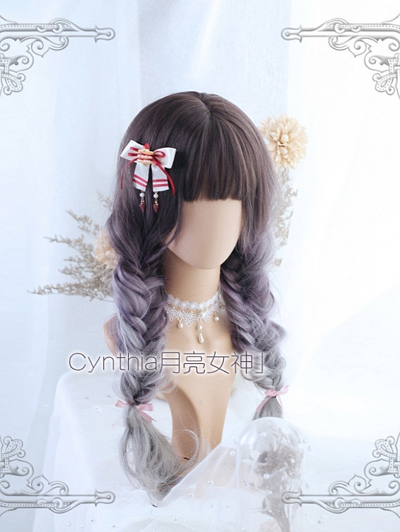 Japanese style Cynthia long curly gradient foggy purple lolita wig