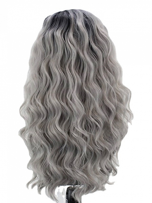 Evahair Fashion Style Black and grey Long curly Synthetic Wig