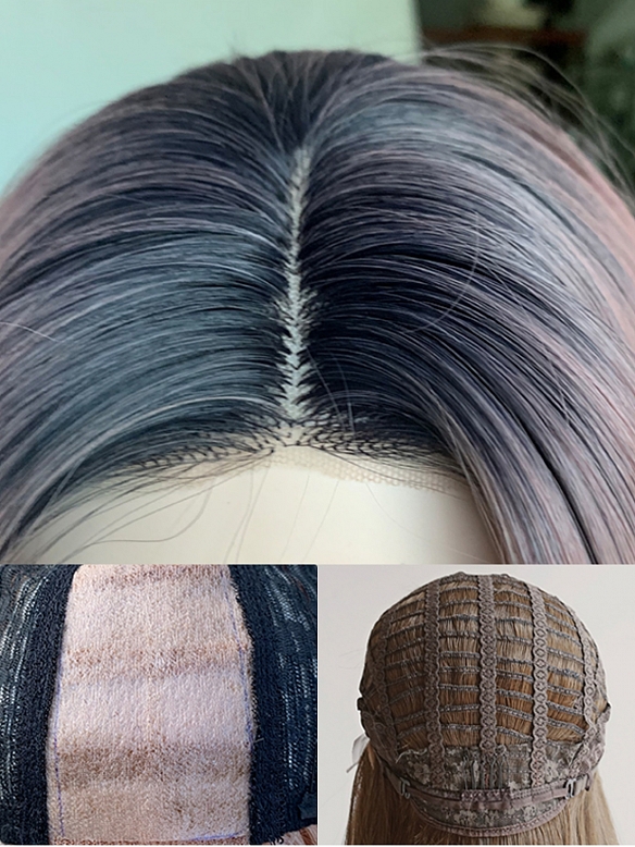 Preorder--Evahair 2021 New Style Grayish Pink and Black Mixed Color Medium Straight Synthetic Lace Front Wig