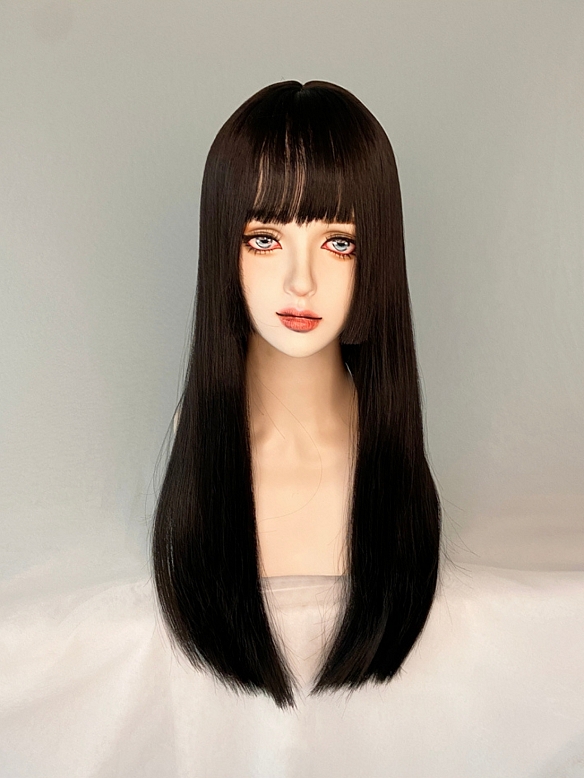 Evahair 2021 New Style Black Long Straight Synthetic Wig with Bangs and Hime Cut