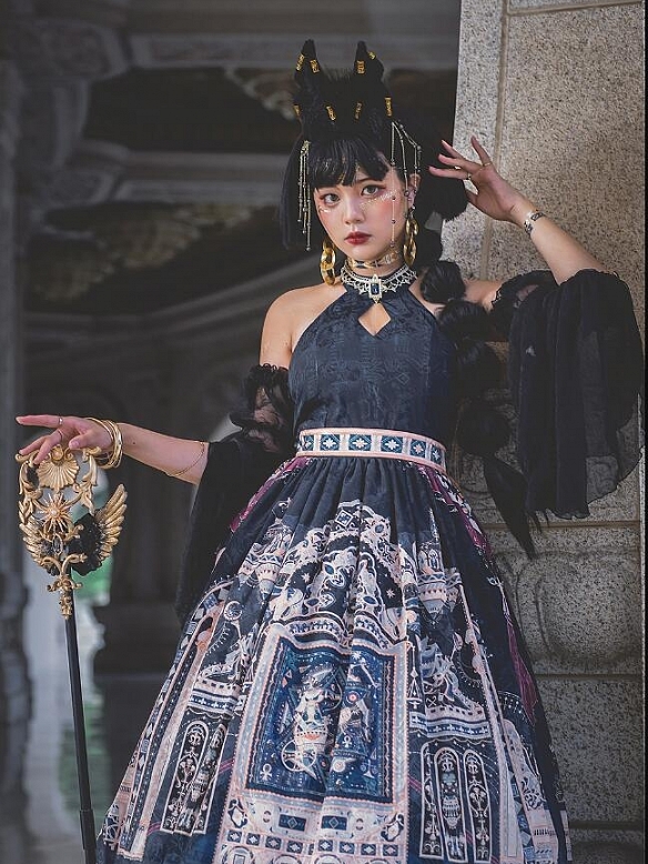 Evahair Egyptian Anubis style black lolita dress
