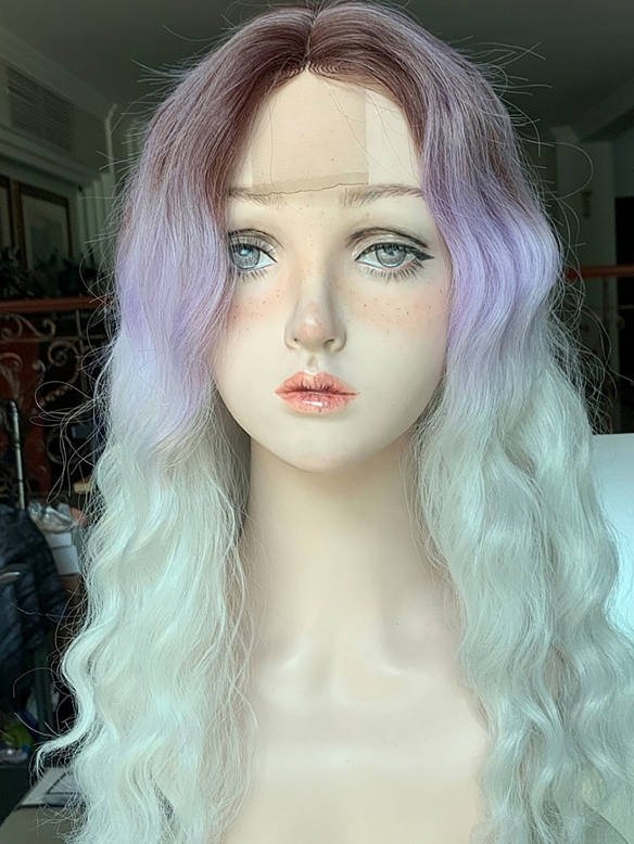 Preorder--Evahair 2021 New Style Purple Ombre Long Wavy Synthetic Lace Wig