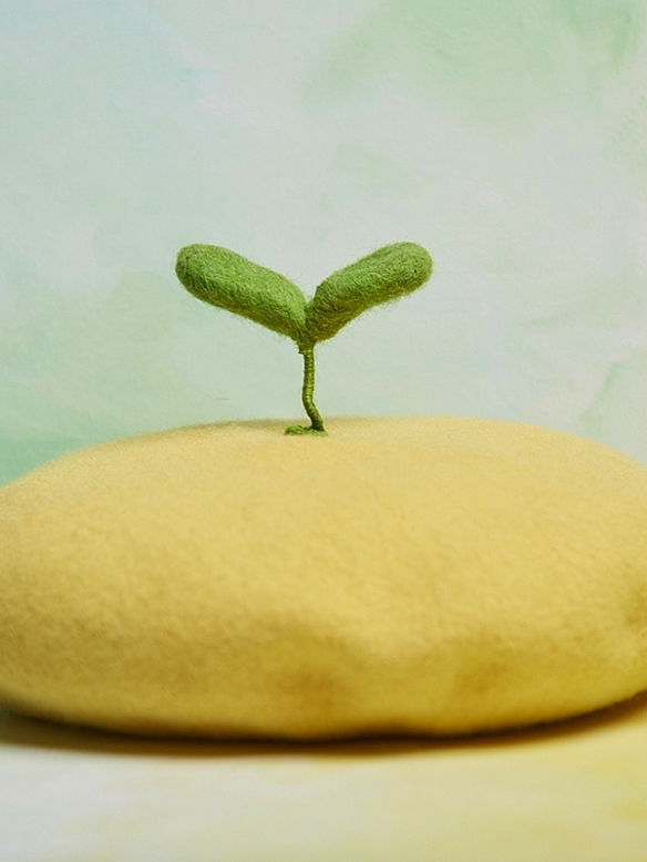 Kawaii Green Bean Sprout Mori Beret Hat