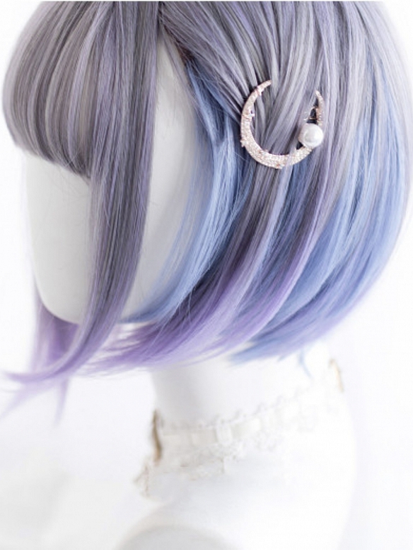 Evahair Blue and Grayish Purple Chin-Length Straight Synthetic Wig with Bangs