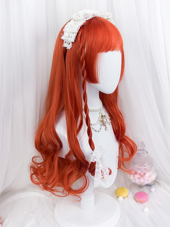 Evahair Red Long Wavy Synthetic Wig with Bangs
