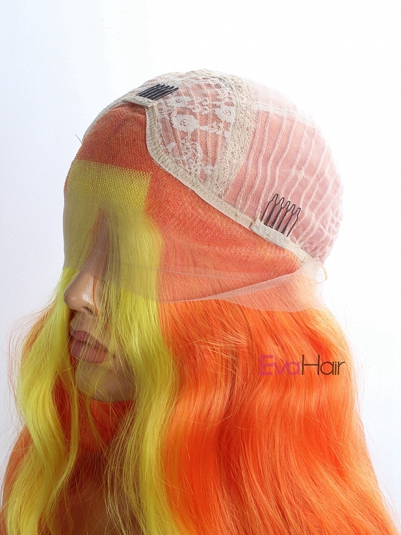 Evahair Orange and Fore Yellow Long Wavy Synthetic Lace Front Wig