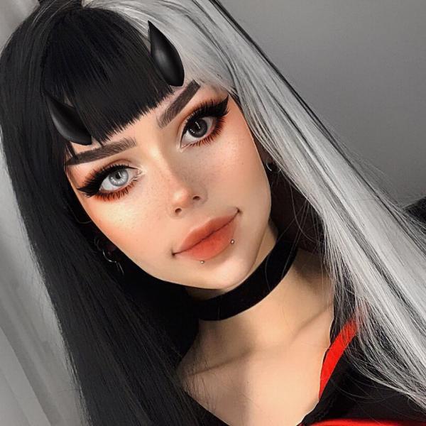 Preorder--Half Black Half Grey Striaght Lace Front Wig with Full Bangs ...