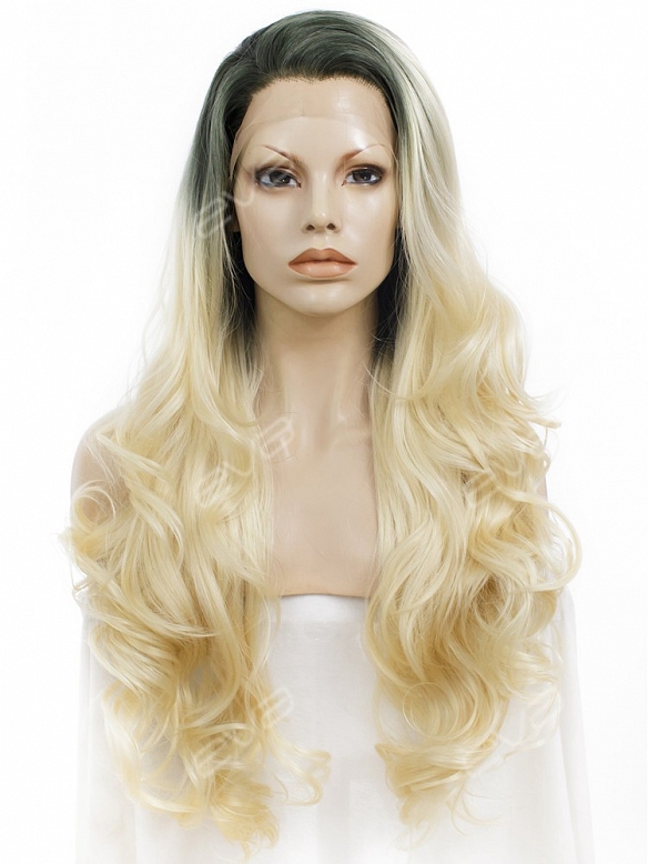 Blonde Ombre Color Long Wavy Synthetic Lace Front Wig