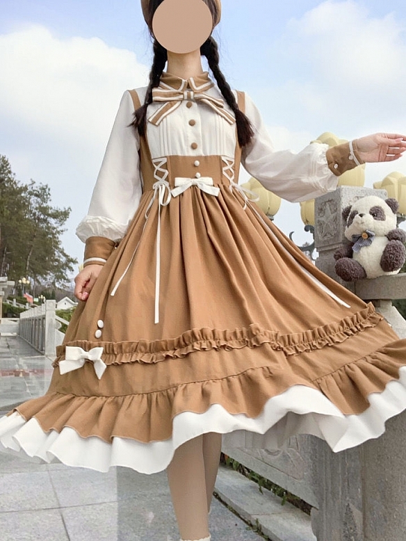 Evahair milk coffee style long sleeve lolita dress