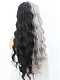 Half Black and Half Grey Water Wavy Quite Long Synthetic Lace Front Wig