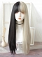 Evahair 2021 New Style Half Black and Half Aoki Grey long Straight Synthetic Wig with Bangs