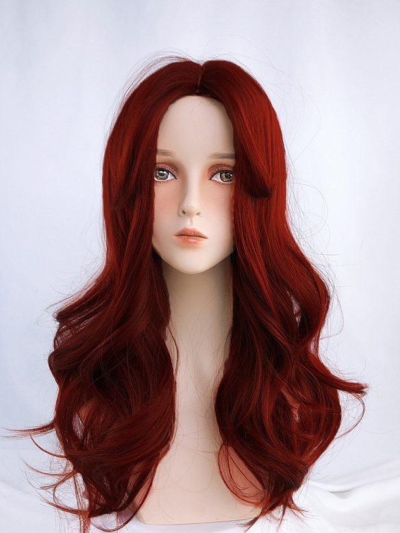 Wine red big wave centre parting vintage Lolita wig