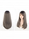 Evahair Dark Linen Grey Long Straight Synthetic Wig with Bangs