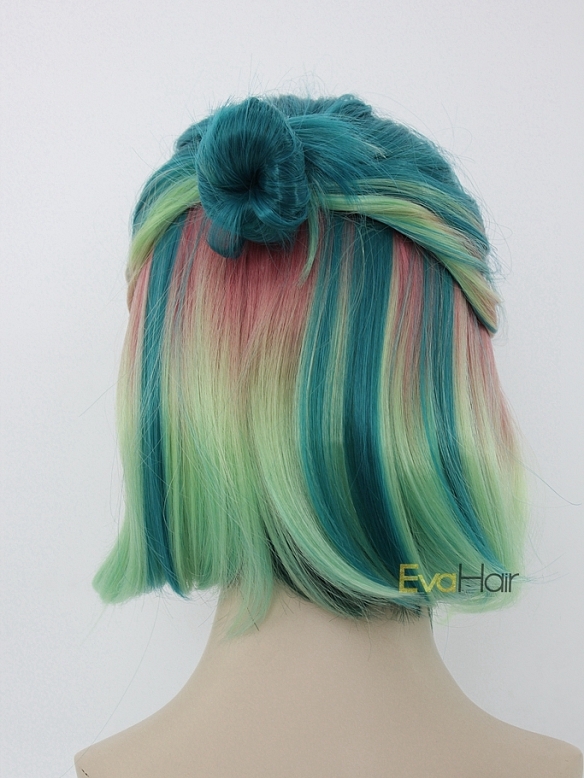 New Arrival Hidden Rainbow Color Teal Bob Synthetic Wig