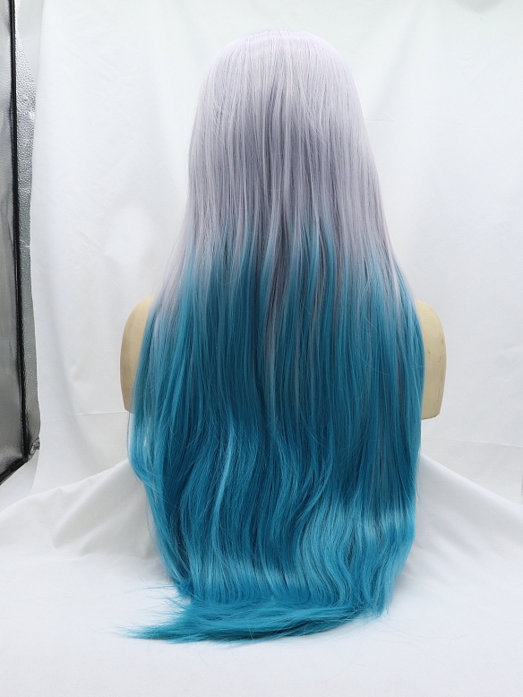 New Style Grey to Blue Ombre Long Stright Synthetic Lace Front Wigs
